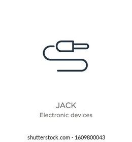 Jack icon. Thin linear jack outline icon isolated on white background from electronic devices collection. Line vector sign, symbol for web and mobile