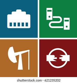 Jack icons set. set of 4 jack filled icons such as oil derrick, phone cable