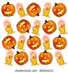 Jack lamps and candles. Vector illustration.