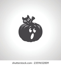 jack lantern with cat icon. halloween pumpkin silhouette.