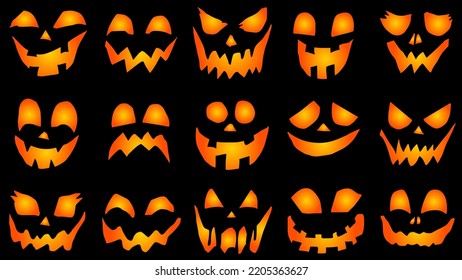 Jack lantern face vector illustration set