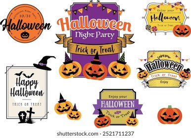 Conjunto de ilustración de cinta de Halloween Jack Lantern