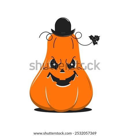 Jack the lantern in the hat. Halloween pumpkin isolated on a white background. Vector illustration.