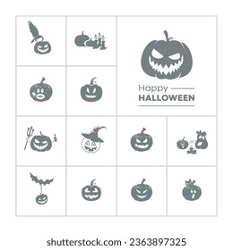 jack lantern icon set. halloween pumpkin silhouette. jack o lantern icon set