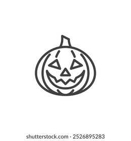 Jack Lantern line icon. linear style sign for mobile concept and web design. Carved pumpkin with a spooky face outline vector icon. Halloween pumpkin symbol, logo illustration. Vector graphics