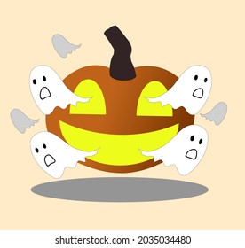 Jack o’ lantern pumpkins for an upcoming Halloween.