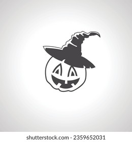 jack lantern with witch hat icon. halloween pumpkin silhouette.