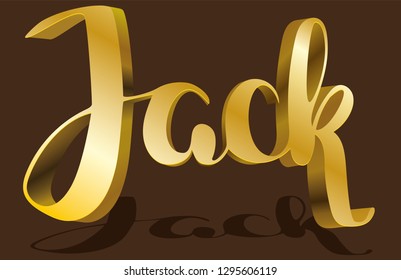 Jack Men's name gold shadow pattern Hand sketched lettering vector illustration EPS 10 Template as banner, card, design, print poster Typography wallpaper Modern calligraphy Drawn inspirational