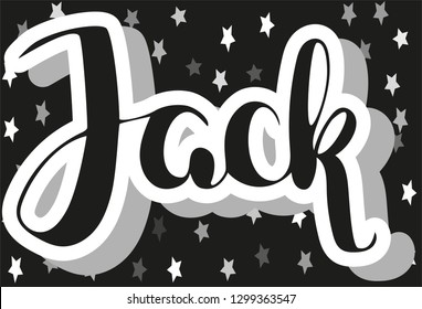 Jack Men's name stars pattern Hand sketched lettering vector illustration EPS 10 Template as banner, card, design, print, poster. Typography wallpaper. Modern calligraphy. Drawn inspirational