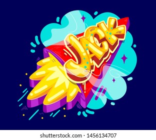 Jack name graffiti style on the rocket start. Vector cartoon kids boy illustration 