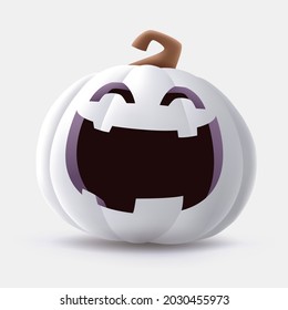 Jack O Lantern. 3D illustration of Halloween white pumpkin with funny face expression. Isolated.