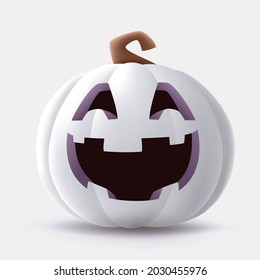 Jack O Lantern. 3D illustration of Halloween white pumpkin with funny face expression. Isolated.