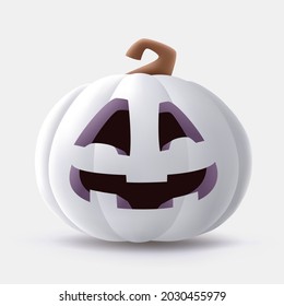 Jack O Lantern. 3D illustration of Halloween white pumpkin with funny face expression. Isolated.