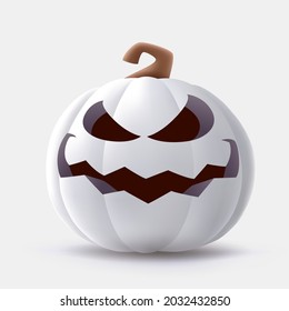 Jack O Lantern. 3D illustration of Halloween white pumpkin with funny face expression. Isolated.
