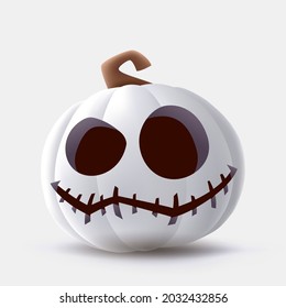 Jack O Lantern. 3D illustration of Halloween white pumpkin with funny face expression. Isolated.