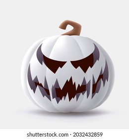 Jack O Lantern. 3D illustration of Halloween white pumpkin with funny face expression. Isolated.