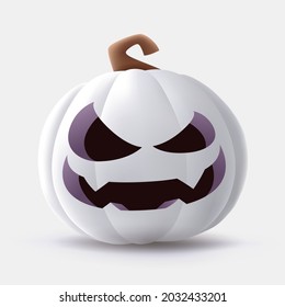 Jack O Lantern. Ilustración 3D de la calabaza blanca de Halloween con divertida expresión facial. Aislado.