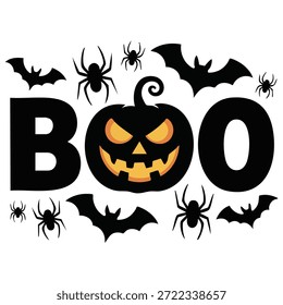 Jack o linterna con Web de murciélago y araña Ilustración vectorial aislada sobre fondo blanco