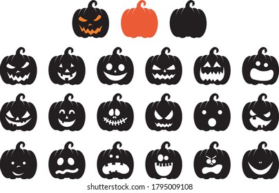 Jack O Lantern Bundle With Face Expressions, Halloween Pumpkin Set of 21