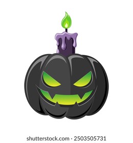 Jack O Lantern Candle Light, Cute Creepy Spooky Halloween Pumpkin Decor Illustration