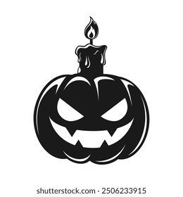 Jack O Lantern Candle Light Silhouette, Cute Creepy Spooky Halloween Pumpkin Decor Illustration