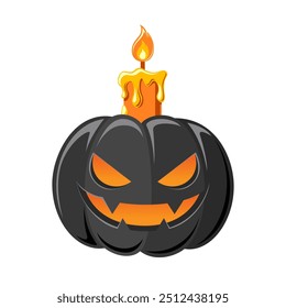 Jack O Lantern Candle Light, Cute Creepy Spooky Halloween Pumpkin Decor Illustration