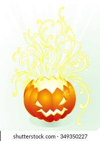 Jack O Lantern Cascade-Halloween surprise concept with cascading ornaments