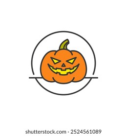 Jack o Lantern in Circle for Halloween Party Logo. Carved Pumpkin Symbol for Halloween Celebration.