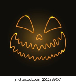 Jack O Lantern Face. Neon line. Halloween Pumpkin. Scary funny Monster Faces. Ghost. Spooky glowing face. Halloween day. Neon eyes and mouth. Isolated on a black background.  carved pumpkin heads.
