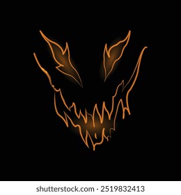 Jack O Lantern Face. Neon line. Halloween Pumpkin. Scary funny Monster Faces. Ghost. Spooky glowing face. Halloween day. Neon eyes and mouth. Isolated on a black background.  carved pumpkin heads.
