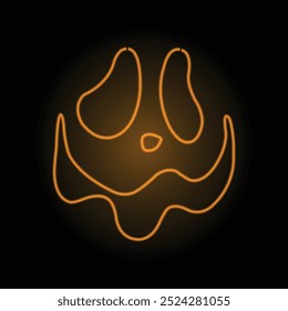 Jack O Lantern Face. Neon line. Halloween Pumpkin. Scary funny Monster Faces. Ghost. Spooky glowing face. Halloween day. Neon eyes and mouth. Isolated on a black background.  carved pumpkin heads.
