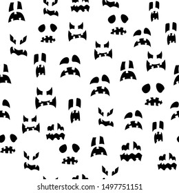 Jack o lantern faces seamless pattern. Halloween Pumpkin horror scary smileys background. October Holidays Funny Cartoon Wallpaper or Print Template.