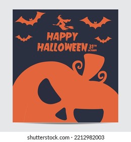 Jack O' Lantern Flat Design Halloween Icon with Side Shadow Vector