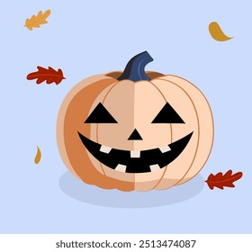 Jack O' Lantern Flat Design Halloween Icon with Side Shadow. halloween pumpkin smiling