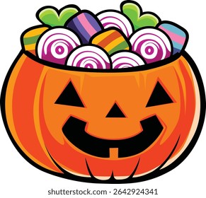 jack o lantern with full of treats