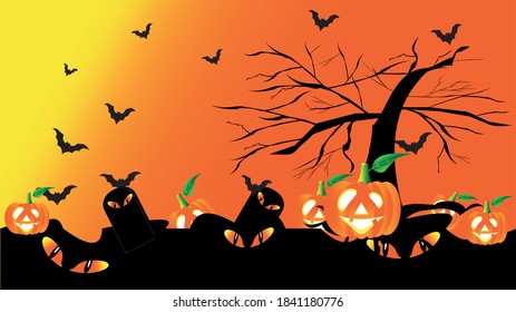Jack O Lantern at the graveyard. A background picture for Halloween Day