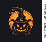 Jack o lantern halloween illustration vector design, minimalist halloween banner design template