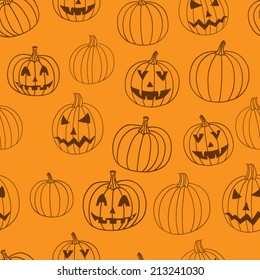 Jack o lantern halloween orange seamless vector pattern
