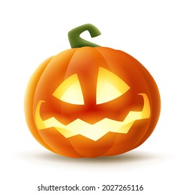 Jack O Lantern. Halloween pumpkin with glowing funny face expression. Isolated.