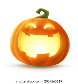 Jack O Lantern. Halloween pumpkin with glowing funny face expression. Isolated.