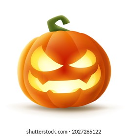 Jack O Lantern. Halloween pumpkin with glowing funny face expression. Isolated.