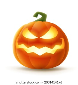 Jack O Lantern. Halloween pumpkin with glowing funny face expression. Isolated.