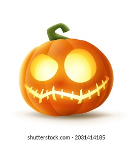 Jack O Lantern. Halloween pumpkin with glowing funny face expression. Isolated.