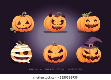 Diseño vectorial de calabaza Jack o lantern Halloween conjunto de cuatro