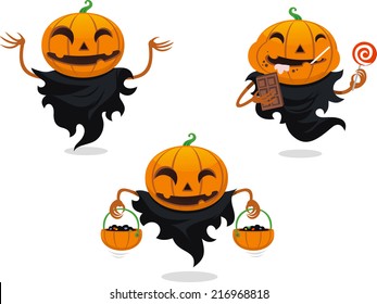 Jack o lantern halloween vector cartoon set