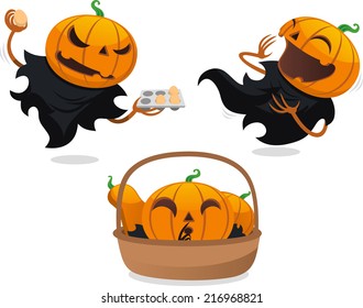 Jack o lantern halloween vector cartoon set