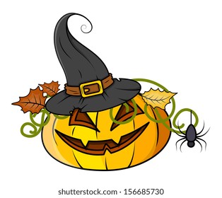 jack o' lantern with hat - Halloween vector illustration