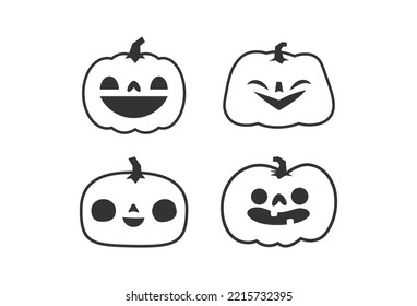 Jack o lantern icons. Halloween carved pumpkins simple illustrations.