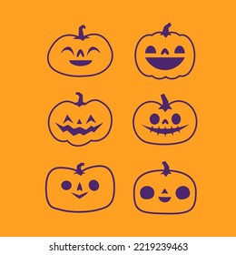 Jack o lantern icons. Halloween carved pumpkins simple illustrations.