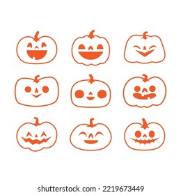 Jack o lantern icons. Halloween carved pumpkins simple illustrations.